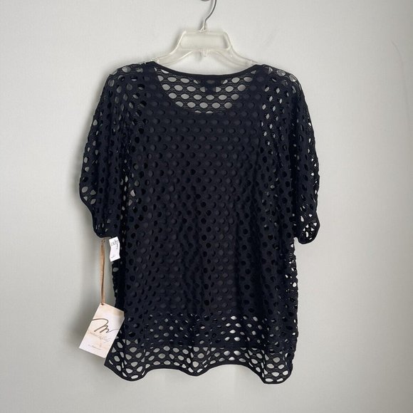 New MiracleBody MiraclueSuit Black Short Sleeve Open Knit Top with Tank - Picture 4 of 9